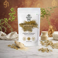 Akshiva Organics Ashwagandha Powder 100g – pure organic ashwagandha root powder superfood in resealable pouch with natural roots and powder display